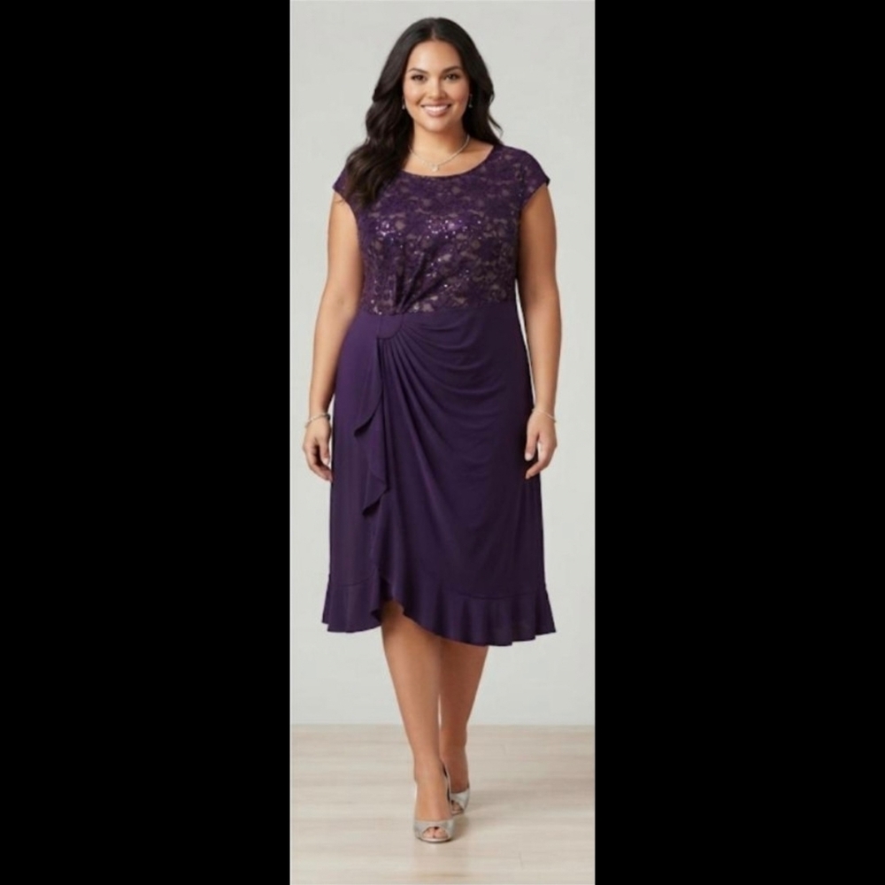 NEW LISTING! Purple Lace Nude Illusion Ruched Dress